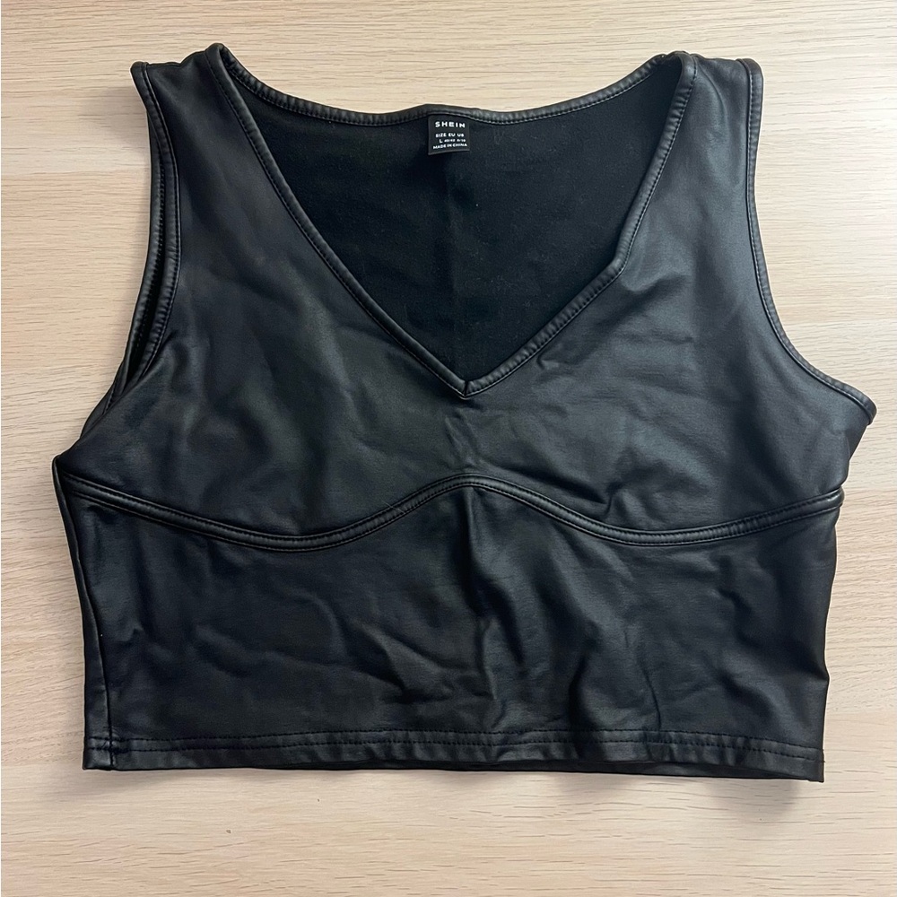 Black Faux Leather Crop Top